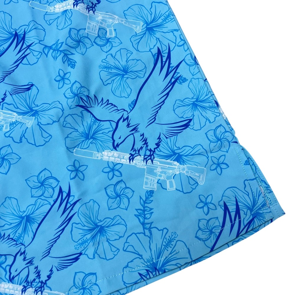 Retro Rifle Mens Blue Eagle Rifle Hibiscus Short Sleeve Button Down Shirt Large - Picture 3 of 7